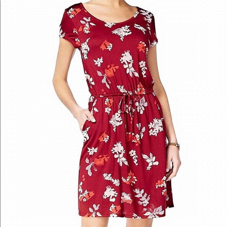 Lucky Brand Casual Dress Drawstring Waist Pockets In Red